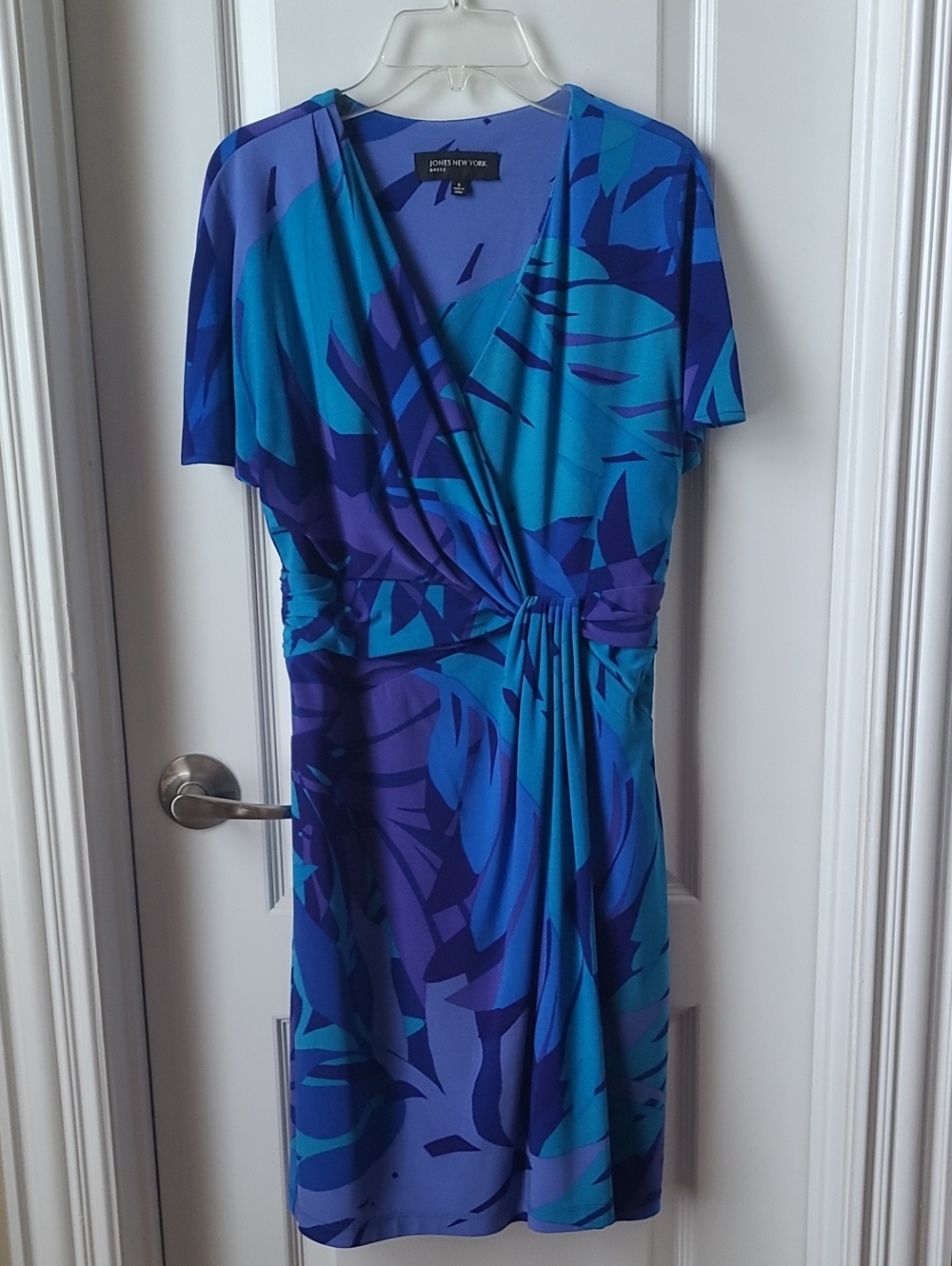 Jones New York Teal and Royal Blue Knot-Waist Midi Dress